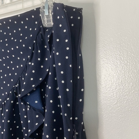 LOFT Navy Polka Dot Ruffle Wrap Skirt Size 6 - Picture 6 of 8